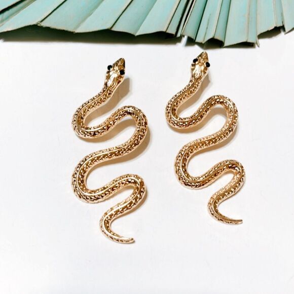 Gold snake dangle earrings S89 - Picture 1 of 3
